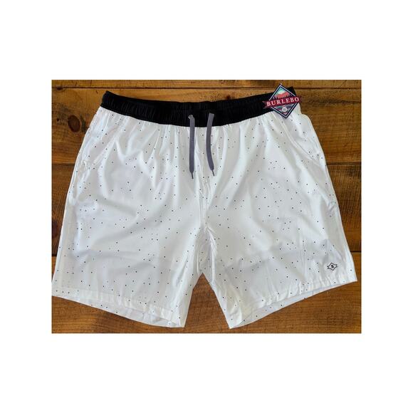 NWT Mens Burlebo White Black Dot Lined‎ Athletic Drawstring Stretchy Shorts 2XL - Picture 1 of 8
